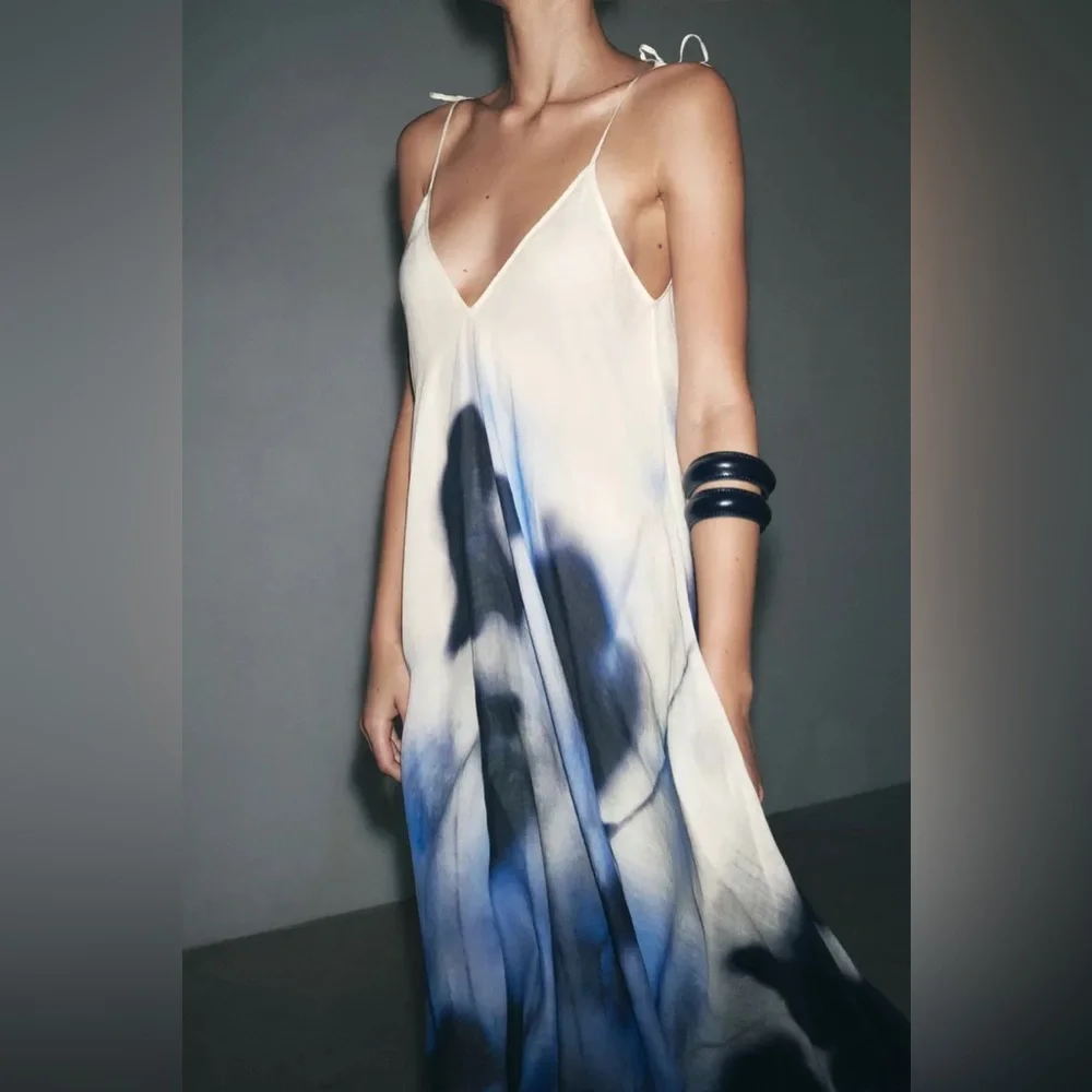 NET ZARA 100% RAMIE PRINT DRESS ZW COLLECTION - Picture 5 of 15